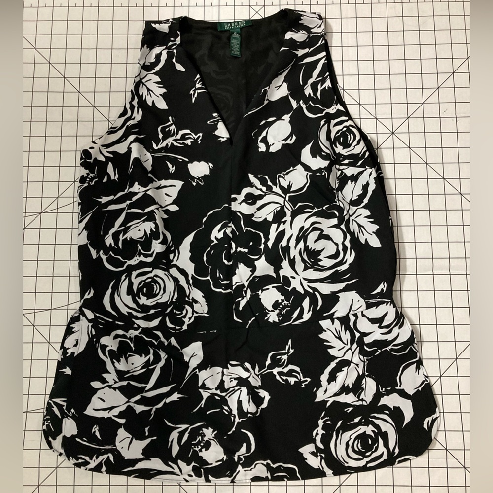 Lauren Ralph Lauren‎ Women’s Black/White Sleeveless Floral Size 12 Blouse